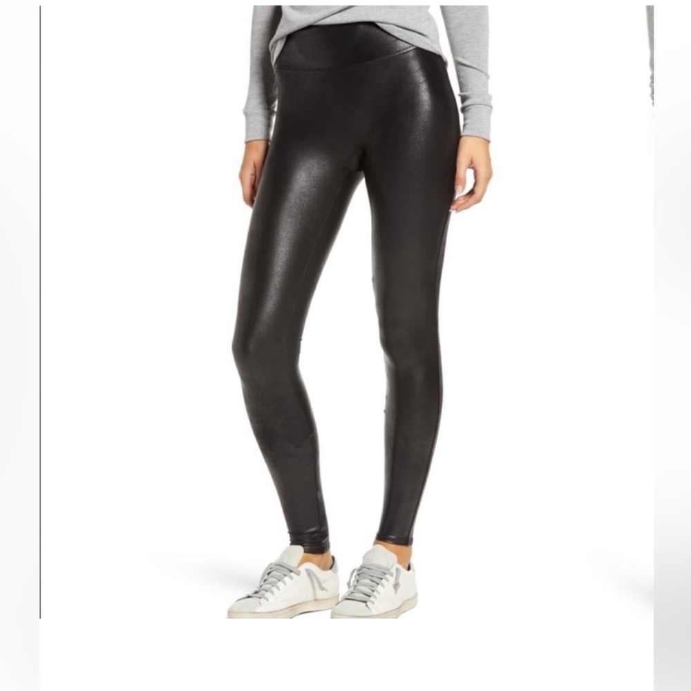 Spanx Faux Leather Moto Leggings Compression Small